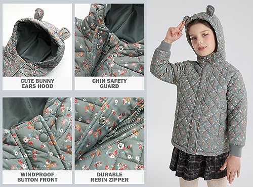 Image of SOLOCOTE Little Girls Winter Lightweight Jacket Floral Cute Ears Quilted Coat