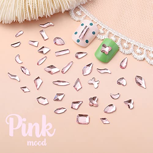 Qiipii 1300Pcs Pink Nail Rhinestones Light Pink Rhinestones For Nails 60 Multi Shapes Big Gems +1240 Flatback Round Beads K9 Glass Crystals Diamonds Jewels Nail Charms Nail Art For Nails Faces Makeup #TOP5