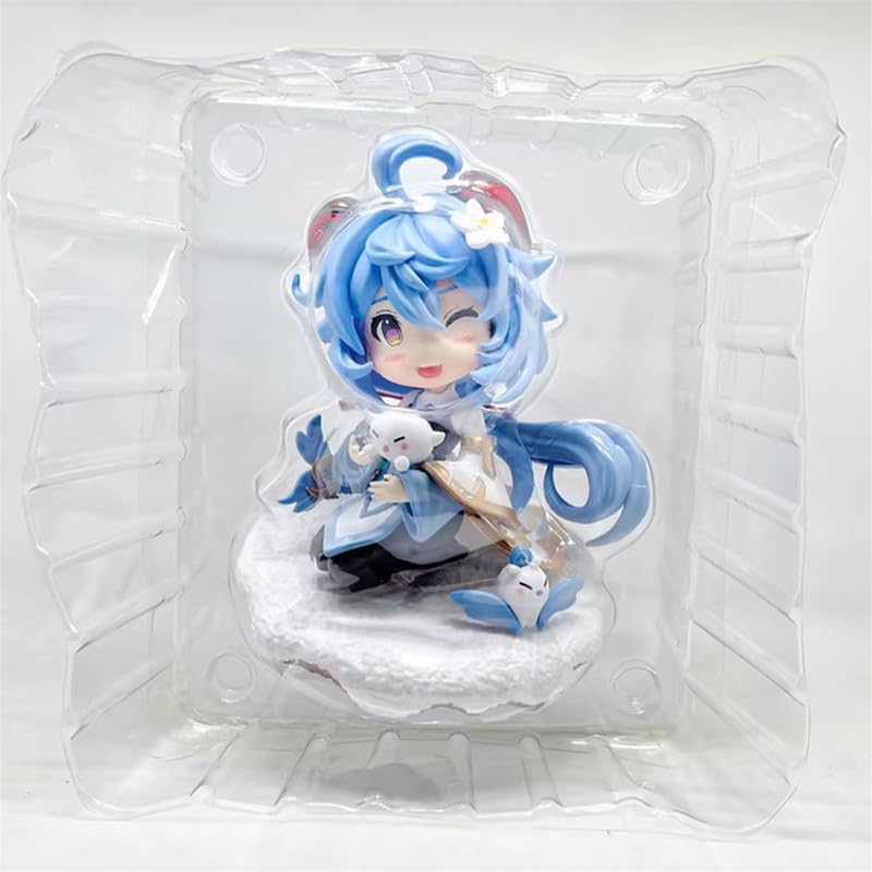 Figurki akcji anime Model Statue-Q wersja niebieskich włosów, czerwonych rogów i fioletowych oczu kobieca postać z gry, przytulanie białego, klęcząc na śnieżnej podstawie, waga 419 g