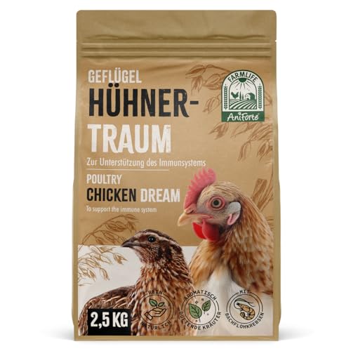 AniForte Hühnertraum 2,5kg - Natürliche Hühnerfutter Abwechslung & Belohnung, unterstützt Immunsystem für Hühner & Wachteln, mit unwiderstehlichen Bachflohkrebsen & getrockneten Kräutern