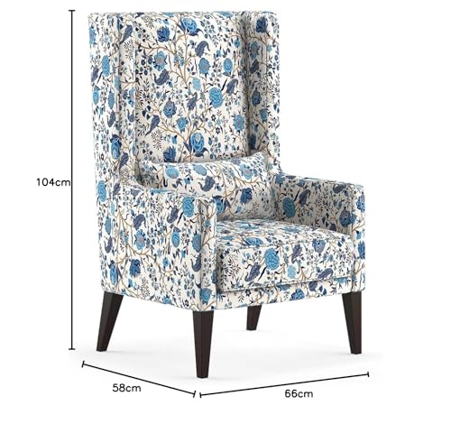 Image of Custom Decor Wooden Wing Chair Without Ottoman Stool | Wingback for Living Room | One Seater Sofa | High Density Foam | Accent Chair for Seating and Home Decor Furniture | (Japanese, Without Ottoman)