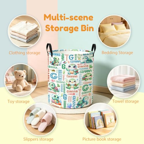 Image of Custom Turtle Laundry Hamper, Personalized Laundry Basket with Name, Customized Dirty Clothes Basket for Clothes Toy Bathroom Bedroom Storage,S-16.5 inchX 13.8 inch