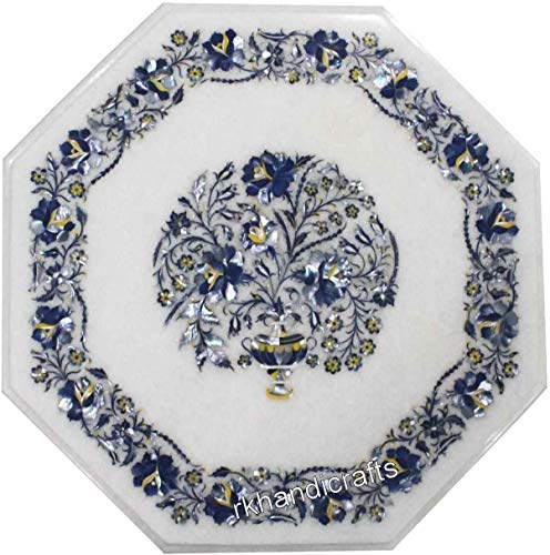 16 x 16 Inches White Marble Coffee Table Top with Blue Mother of Pearl 16 x 16 Inches White Marble Coffee Table Top with Blue Mother of Pearl