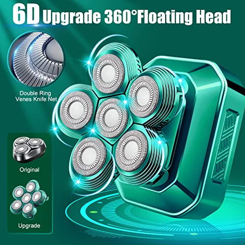 2023 Head Shavers For Bald Men, New Upgrade 6-In-1 Bald Head Shaver For Men, Grooming Kit With Nose Hair Trimmer, Beard Trimmer For Men, Waterproof And Rechargeable Electric Shavers For Men（Green） #TOP1