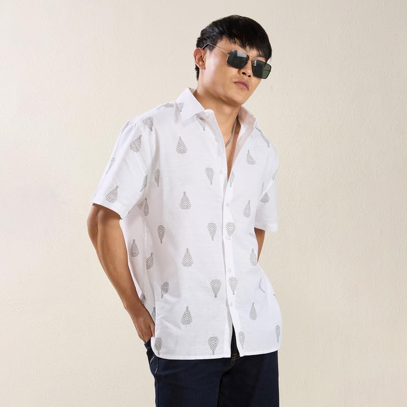 Image of MARK & ALBERT Men's Half Sleeve Linen Slim Fit Shirt