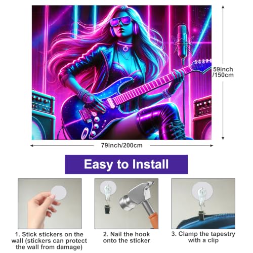 Image of BlissYard Blacklight Anime Tapestry 78x59 Inch Cool Wall Decor | Cool Girl Art Tapestry for Bedroom Glow In The Dark UV Reactive Black Light Tapestries Posters Wall Hanging Room Party Decor