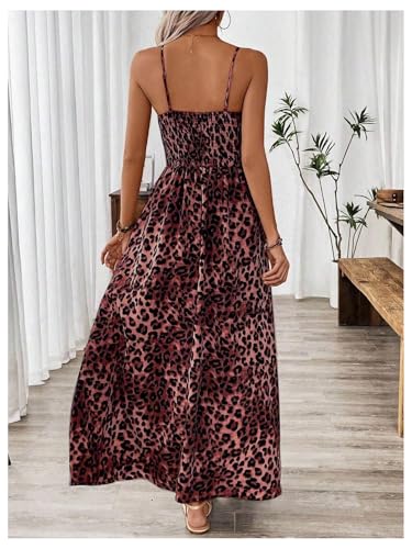 Image of Floerns Women's Leopard Print Spaghetti Strap Maxi Dresses Vacation Cami Long Dress