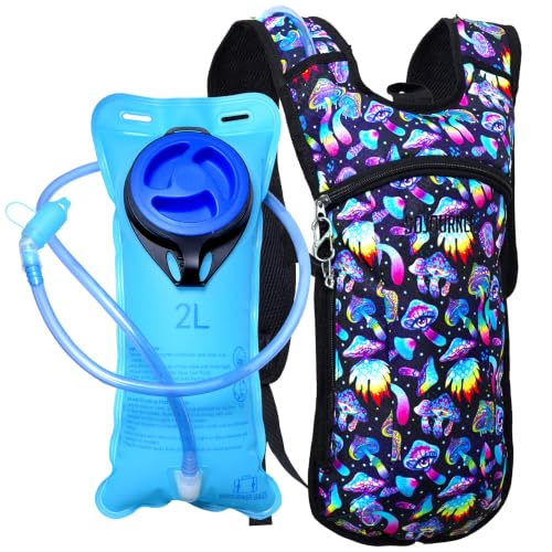 Image of Sojourner Hydration Pack, Hydration Backpack - Water Backpack with 2l Hydration Bladder, Festival Essential - Rave Hydration Pack Hydropack Hydro for Hiking, Halloween, Running (Magic Mushroom)