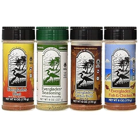 Everglades 4 Pack Seasoning Sampler Cactus Dust Heat Fish & Chicken 6 Oz Bottles 8 Oz All Purpose Cover