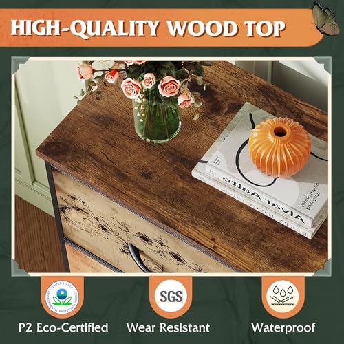 Image of WLIVE Dresser with 4 Drawers, Storage Tower, Organizer Unit, Fabric Dresser for Bedroom, Hallway, Entryway, Closets, Sturdy Steel Frame, Wood Top, Easy Pull Handle, Pattern