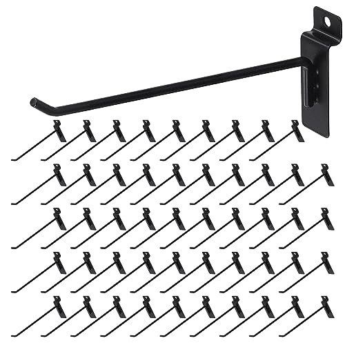 HJW Slatwall Hooks 50 PCS 8 Inch Black Slatwall Accessories Slatwall Panel Hooks Garage Shop Retail Display Slat Wall Hanging Hooks Heavy Duty Pegboard Gridwall Display