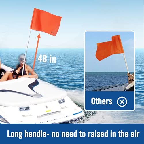 Image of Affordura Water Ski Flag 48 Inch Orange Boat Flag 3 Sections Skier Down Flag Boat Safety Flag with Flag keeper and Storage Bag