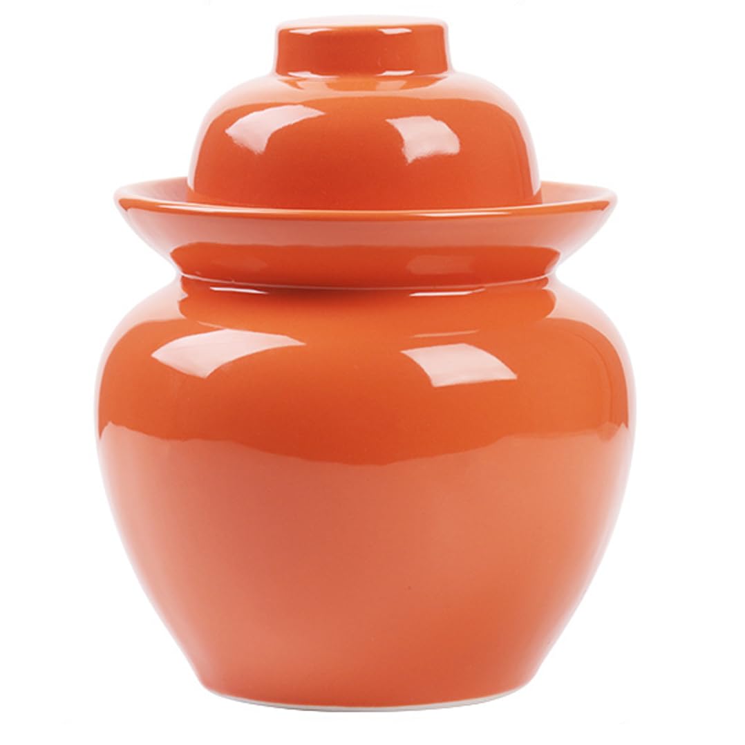 Tarro de Fermentación de Olla de gres, Tarro para Pepinillos, Tarros con Tapa para Aceitunas, Tarro de Fermentación o Decapado,Jarrón de Barro,Tarro para fermentar c orange-5L