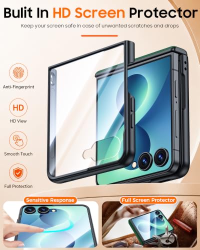 Image of for Galaxy Z Flip 8 Case with Hinge Protection & Screen Protector | Ultra Thin Stylish Leather Matte PC Durable Shockproof Cover Phone Case for Galaxy Z Flip 8-Green