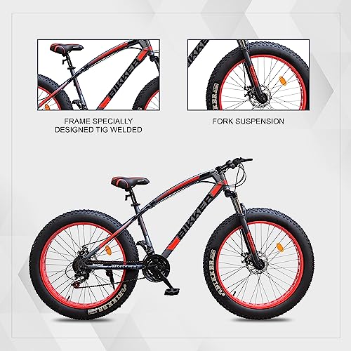 Image of Men Fat Bike 26 X 400 MULTISPEEC 21 Speed, Front Suspension,Double DISC Brake,Alloy Rim,HARTEX Tyres,SKD 85% Grey /RED, 18 x 10 inch