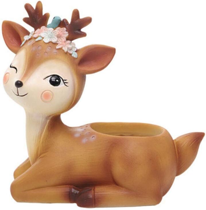 Smartcoco Cute Sika Deer Succulent Pots with Drainage Resin Mini Flower Pot Garden Micro Landscape Plants Vase Desk Flower Decoration