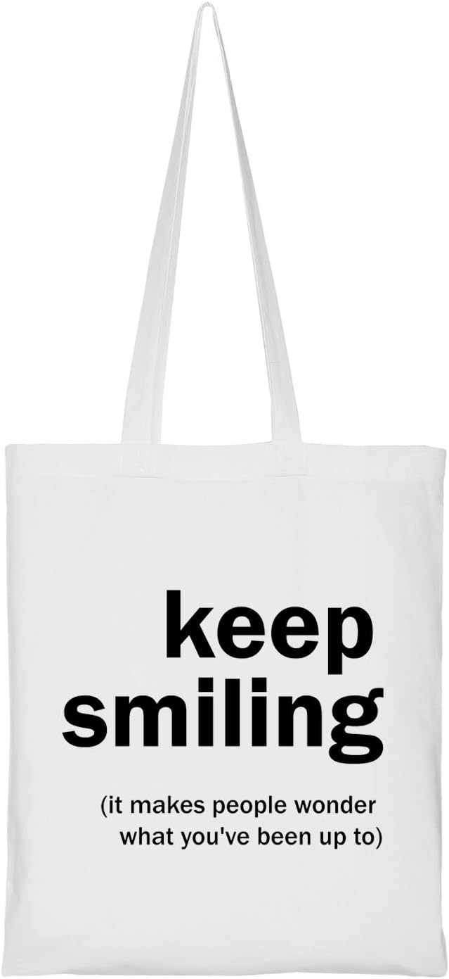 ClapcartReusable Zipper Tote Bag for Women/Girls | Multipurpose 100% Organic Cotton Printed Tote Bags | Shopping/Grocery Bags | Sturdy Canvas Bag with 12kgs Capacity (Keep Smiling)