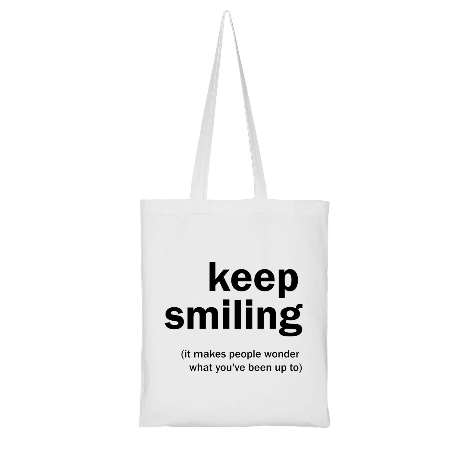 ClapcartReusable Zipper Tote Bag for Women/Girls | Multipurpose 100% Organic Cotton Printed Tote Bags | Shopping/Grocery Bags | Sturdy Canvas Bag with 12kgs Capacity (Keep Smiling)