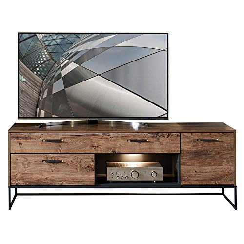 Lomadox Industrial TV-Wohnwand in Haveleiche Cognac Dekor mit Graphit inkl. LED-Unterbaubeleuchtung – Bild 5