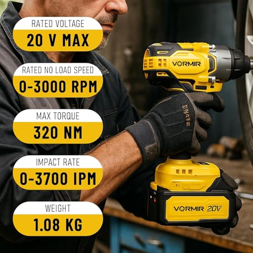 Image of VORMIR VR BW21-32 Brushless Cordless Impact Wrench Kit, 20V MAX, inch, 320Nm Torque, 1800-3000 RPM, 2250-3700 IPM, 2 Batteries, Charger, LED Light & BMC Box- 12 Month warranty