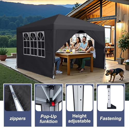 SAILUN 3x3m Party Tent Foldable Pavilion with 4 Side Walls Waterproof Suitable for Festivals,Pop Up Gazebo Parties and Camping Ideal for Winter Events and Garden, Black - Image 3