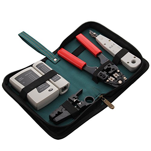 Preisvergleich Produktbild AllRight 4tlg Netzwerk Werkzeug Set aus Kabeltester Abisolierwerkzeug Auflegewerkzeug Crimpzange und Etui