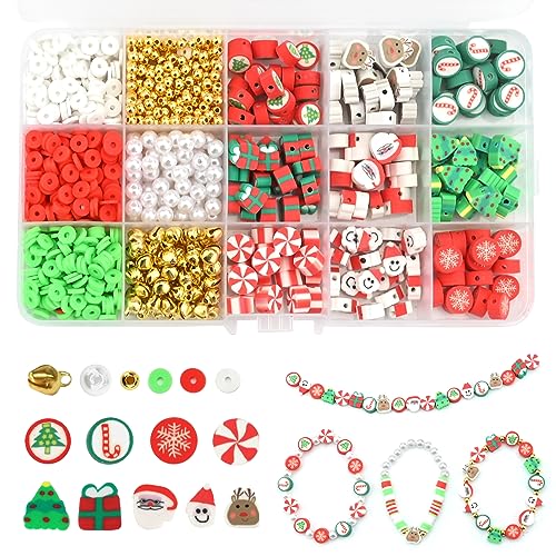 GLAITC 1080 perline natalizie in argilla polimerica a tema natalizio, per la creazione di gioielli con filo trasparente, perline per ciondoli natalizi fai da te per braccialetti e collane