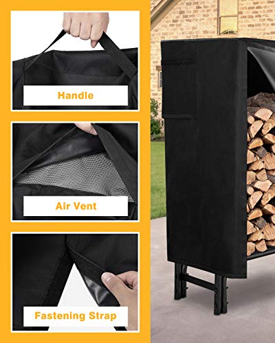 Gaspro 8Ft Firewood Rack Outdoor With Cover, Adds Sturdy Middle Upright, Heavy Duty Steel Log Rack Wood Holder, Easy To Assemble #TOP6