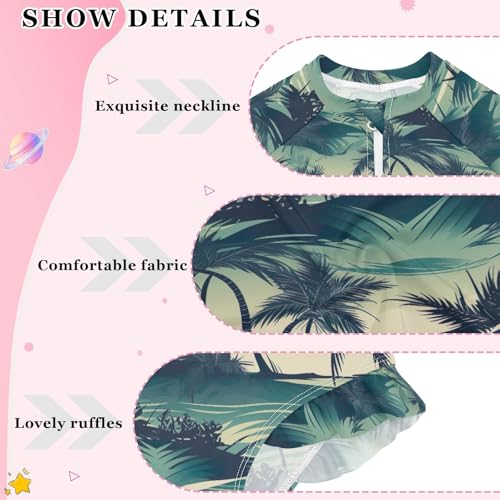 Tropical Palm Trees Ocean Island Girls Long Sleeve Swimsuit Rashguard Swimwear One Piece Bathing Suit 212175204