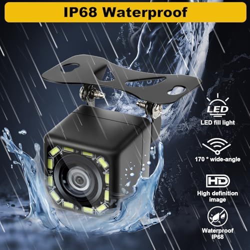 Rückfahrkamera Auto HD 1080P, 170°Weitwinkel Fischaugen 12 LED Super Nachtsicht IP68 Wasserdicht für 12V-24V PKW SUV LKW Landwirtschaft Einparkhilfe Wohnmobil Trucks 6M Kabel