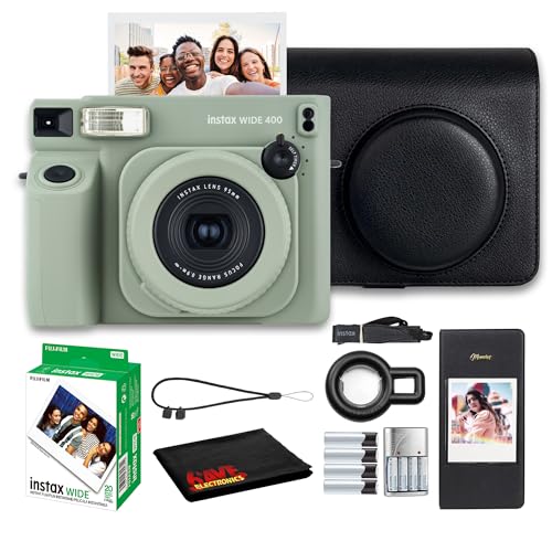 Fujifilm Instax Wide 400 Instant Film Camera Bundle with Fuji Instax-Wide Instant Film Color Print (20 Sheets) + Vintage Style Compatible Carrying Case + Photo Album + More