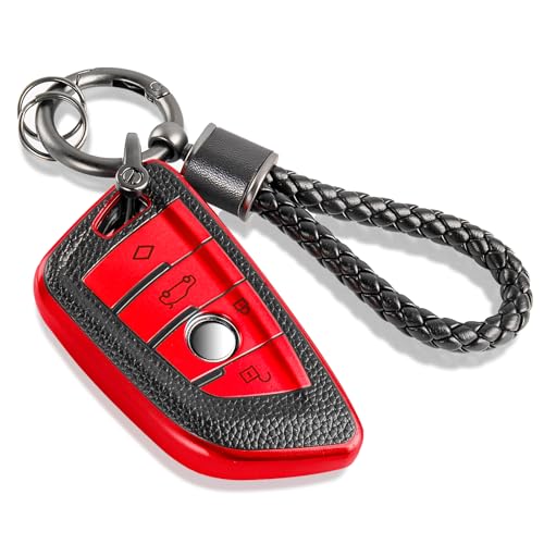 Image of Key Fob Cover for BMW, Braided Loop Keychain Accessory, Red