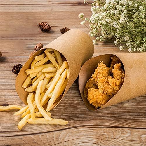 STARUBY 50Pcs Disposable French Fries Cup Take-Out Party French Fries Holders for Frozen Dessert Supplies Baking Cakes Popcorn Ice Cream Snacks Kraft Paper Cups Holder, 14oz