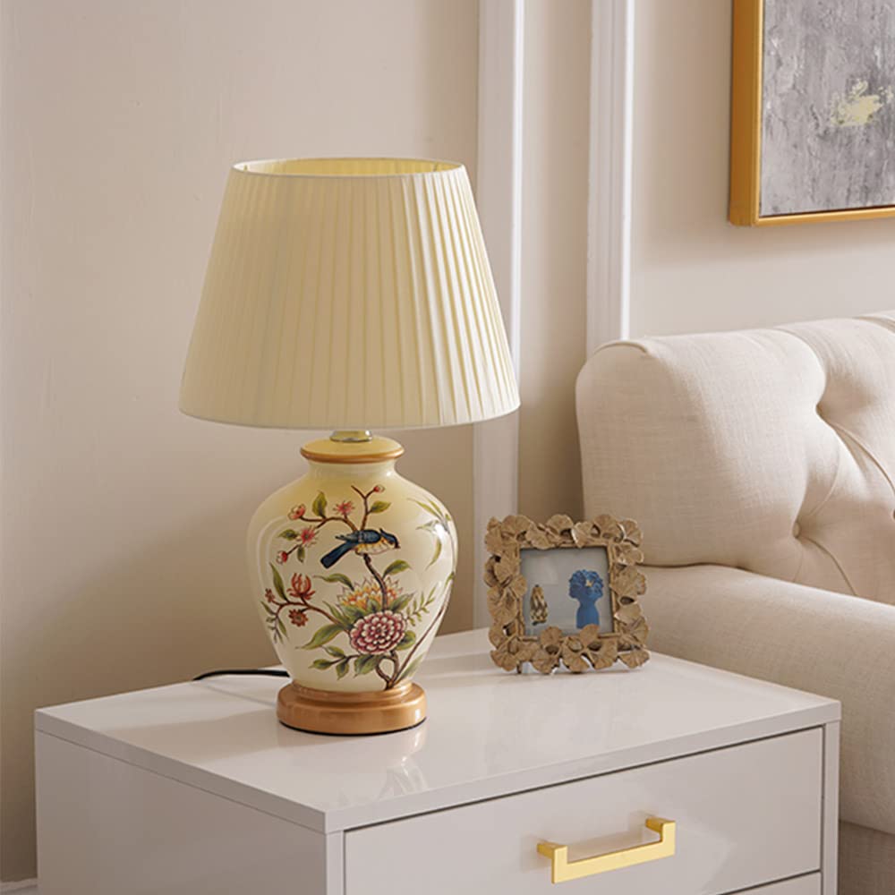 Mengjay Lampada da tavolo salotto lampada Vintage,Ceramica Lampada da scrivania,Luce da Scrivania in Tessuto Bianco,E27 Lampada comodino per camera da letto, studio, comodino, scrivania (Bianco)