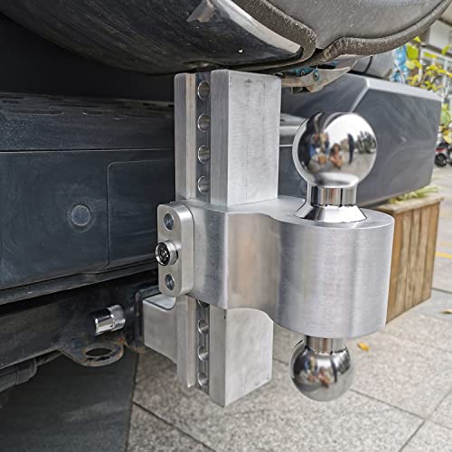 Adjustable Trailer Hitch 8” Drop/Rise Hitch Ball Mount For 2” Receiver, Aluminum Tow Hitch With 2 Stainless Steel Pins Locks, 12,500 Lbs Gtw, 2" And 2-5/16" Chromed Steel Balls For Heavy Duty Truck #TOP6