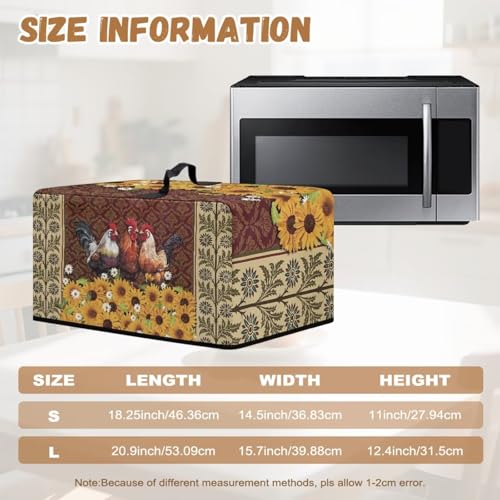 Image of Microwave Oven Dust Cover Air Fryer Toaster Oven Protector, Stain-Resistant Small Appliances Cover, S, 18.25 x 14.5 x 11 Inches, Rooster Chicken Sunflower Daisy