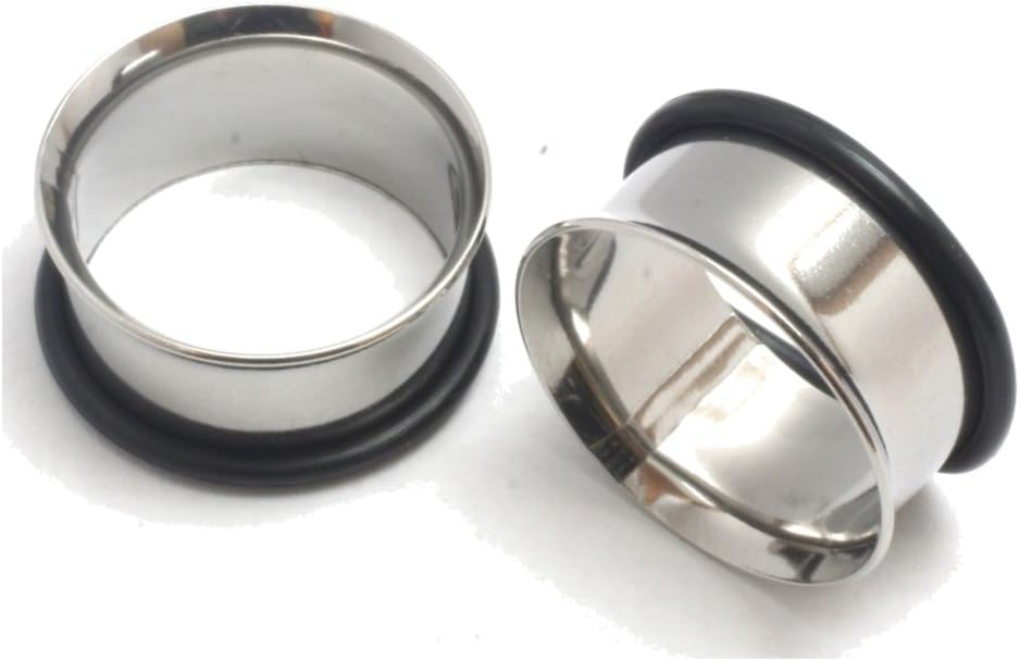 Pair Single Flare Stainless Steel Tunnels Gauges Ear Stretching Kit 00g 7/16 1/2 9/16 5/8 3/4 7/8 1 Inch