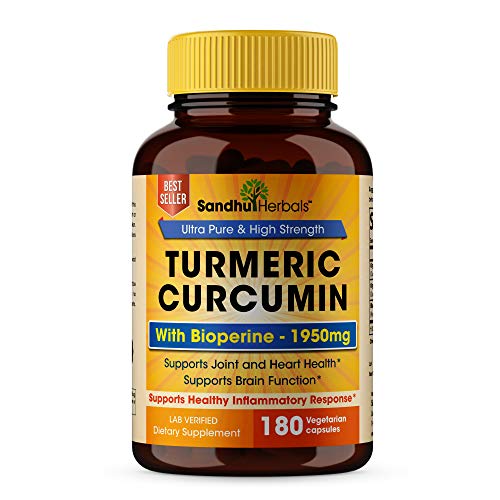Turmeric Curcumin with Black Pepper Extract 1950mg Highest Potency High Absorption Joint & Healthy Inflammatory Support with 95% Curcuminoids (180 Count)