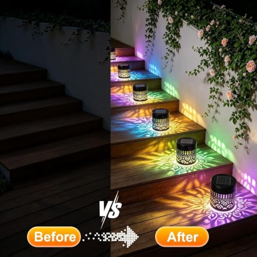 Lámpara solar de pared exterior con proyector multicolor automático para vallas y muros 6