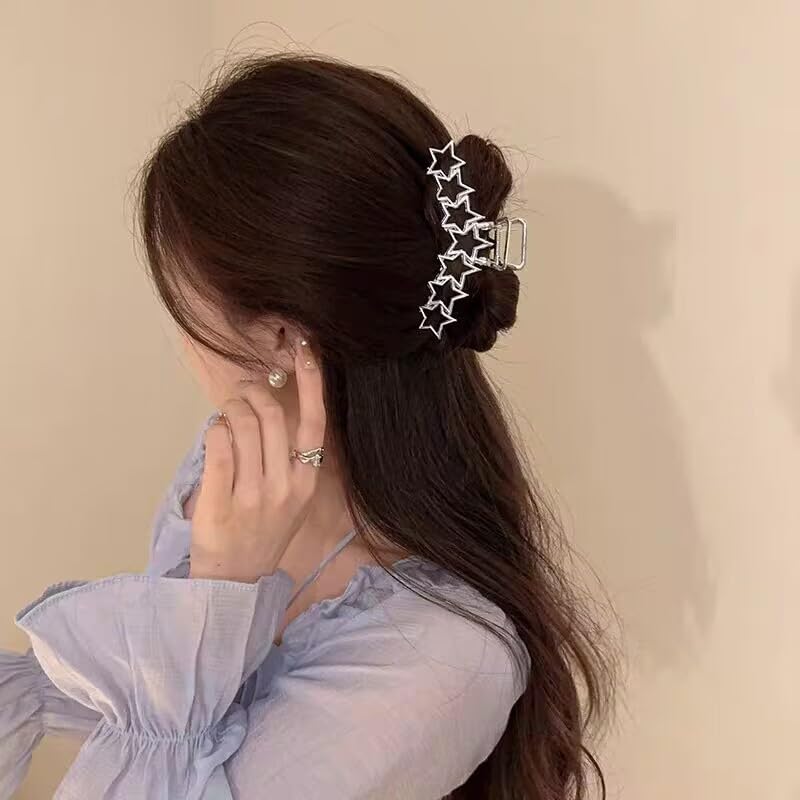 fdsmall Hair Claw Sliver Star Metal Hair Claw Clips for Thick Heavy Hair Strong Hold Claw Barrettes Star Designs Hair Barrettes Fashion Hair Accessories for Women Girls (Silver 02) - Image 3