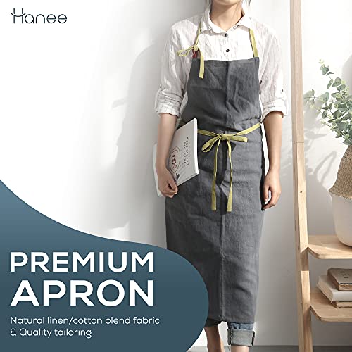 Hanee Kitchen Apron For Women, Men (Dark Gray) Linen Cooking Aprons With Pocket #TOP1
