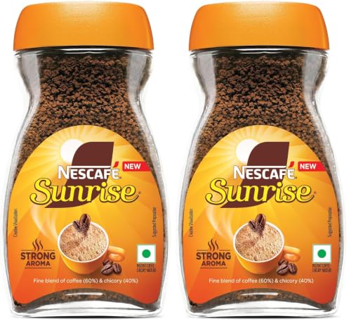 Image of Sunrise Instant Coffee Powder by Nescafe | Rich Aroma for the perfect start to your day | Coffee Chicory-Mix | 90g Jar (Pack of 2)
