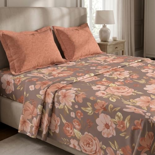 Image of MYTRIDENT Soft Comfort Bedsheet for Double Bed, 100% Cotton Bedsheet, 180 TC, Soft and Breathable, King Size Bedsheet with 2 Pillow Covers - Charlotte