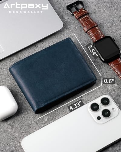 Image of Artpaxy Mens Wallet Bifold Genuine Leather RFID Blocking Wallet for Men with 2 ID Windows 12 Card Holders 2 cash pockets 1 Gift Box