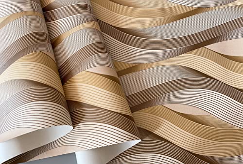 Papier peint rouleau 3D relief ondulé paillettes marron beige - 4