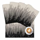 Placemats Set of 4, Forest Tree Gradient Black Shadow Place Mats for Kitchen Table Washable Placemat, Ombre Retro Linen Non-Slip Wipeable Dining Table Mats for Holiday Party Tabletop Decor