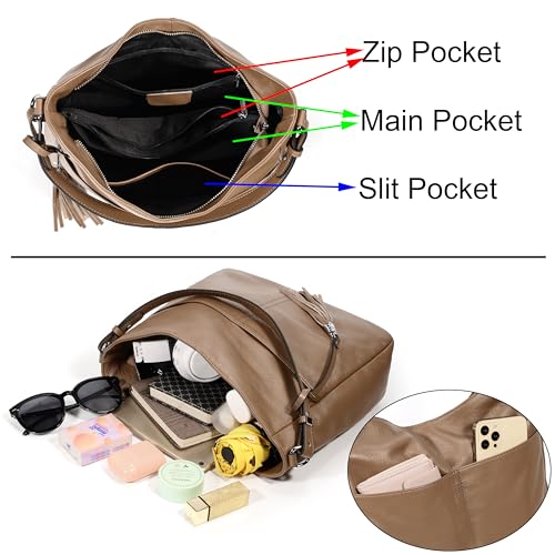 Image of YALUXE Women's Real Leather Shoulder Bag Hobo Handbag Purse Crossbody Bag