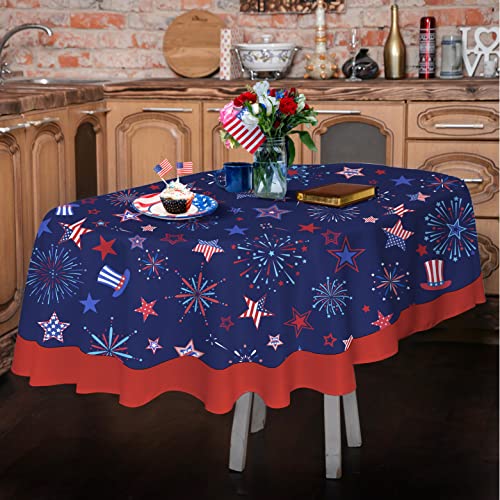 Oval 4Th Of July Tablecloth 60X84 Inch,Memorial Day Patriotic Tablecloth,Polyester Waterproof Wrinkle Resistant Washable Tablecloth,Holiday Kitchen Independence Day Festival Kitchen Dining Room Decor #TOP3