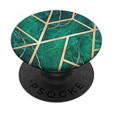 Green-Geometric-Marble-Effect - Golden-Marbled-Design PopSockets PopGrip: Swappable Grip for Phones...