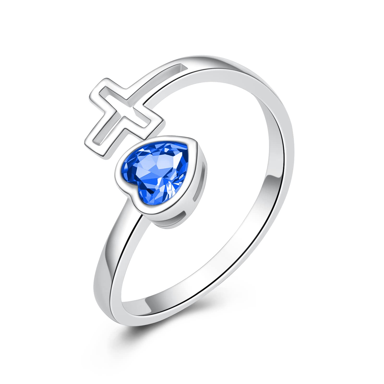 YLT - Anillos de plata de ley 925 con piedra natal, ajustable, corazón cruzado, constelación, mes de nacimiento, piedras natales, joyas, regalos de cumpleaños para mujeres y adolescentes